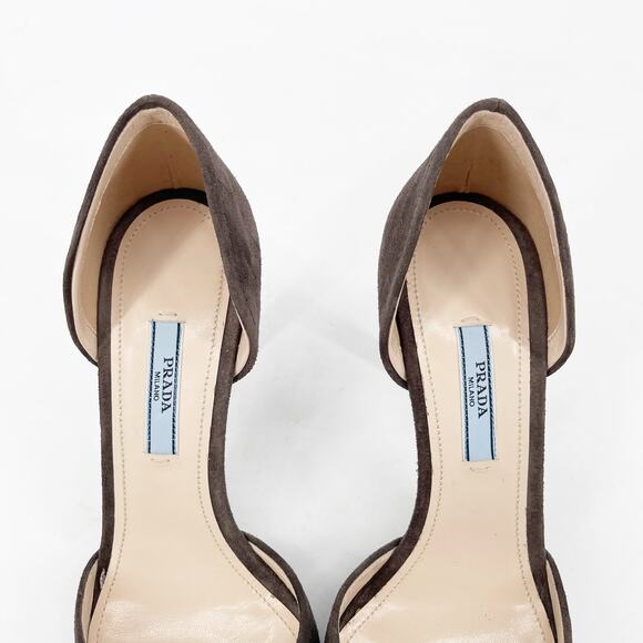 Prada IT 40 Graphite Suede D’Orsay Pumps with Oversized Buckle New with Box - Picture 8 of 13